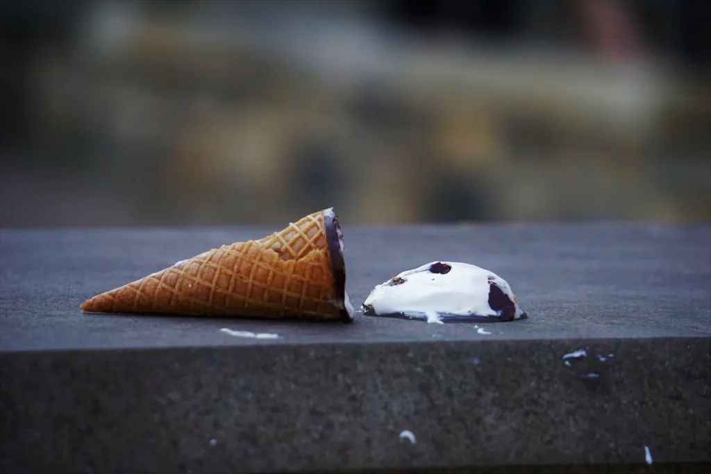 Spilled Ice Cream and Cone on Street